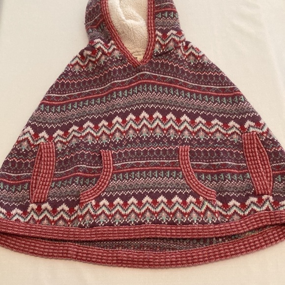 Matilda Jane Girls Purple‎ Fair Isle Angora Mix Sweater Poncho Sherpa Hood S 4 - Picture 4 of 7